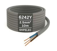 SHPELEC® 6242YH Câble double et terre - 2,5 mm | Anneau de prise secteur électrique approuvé BASEC - Plusieurs longueurs (10 mètres - Câble double et de terre de 2,5 mm)