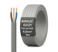 SHPELEC® Câble électrique 6242Y gris double et terre 6242Y - 6 mm - Bague de prise secteur 6242Y (6 mm, 5 m)