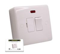 SHPELEC ® Gamme de prises électriques blanches à bord incurvé de qualité supérieure - Solution d'alimentation pratique et polyvalente (fusible éperon avec néon + boîtier arrière)