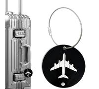 shpuuyy Étiquettes de voyage, étiquette de bagage,Étiquettes de bagages de carte de nom ronde - Étiquettes double face en métal, étiquettes de bagage de carte de nom de conception d'avion pour les