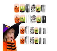 shpuuyy Ongles d'Halloween à coller, Presse d'Halloween sur les ongles - Ongles de citrouille effrayants,Momie et chauve-souris Design Press Nails Colle à paillettes courtes sur les ongles Stick