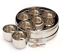 Shradha Trading Argenté Acier Inoxydable Cuillère 7 Tasses Boîte à Épices Durable Cuisine Round