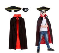 SHRADS Capes d'Halloween pour enfants 3 pièces, vampire cape, cape diablesse, cape réversible noir rouge avec chapeau, masque pour les yeux, costume de cosplay d'Halloween pour enfants (90 cm)