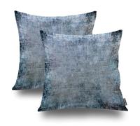 Shrahala Blue Grey Abstract Weathered Wall Outdoor Throw Pillow Cover, Handmade Grunge Texture Square Indoor Pillows Water Resistant Linen for Bedroom Living Room Set of 2 (16 X 16 in)