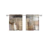 Shrahala Brown Abstract Art Tier Curtains for Kitchen Windows,Beige Painting Window Curtain Panels Multilayer Polyester Blackout for Living Room Bathroom 2 Pack 26 x 24 in