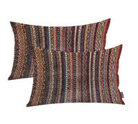Shrahala Brown Persian Turkish Floral Outdoor Throw Pillow Cover, Orange Red Oriental Carpet Lumbar Indoor Pillows Water Resistant Linen for Bedroom Living Room Set of 2 (12 X 20 in)