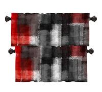 Shrahala Cantonnières de cuisine modernes colorées et contemporaines - Motif coup de pinceau rouge et noir - Pour décoration de cuisine - 132 x 40 cm
