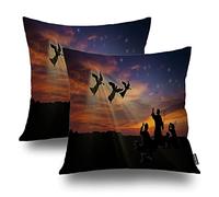 Shrahala Orange Christmas Jesus Decorative Throw Pillow Cover, Black Christian Christian S Square Pillowcase Blended Double-Sided No Inserts for Bedroom Living Room Set of 2 (18 x 18 in)