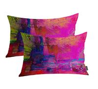 Shrahala Pink Art Watercolor Decorative Throw Pillow Cover, Purple Abstract Fuchsia Lumbar Pillowcase Blended Double-Sided No Inserts for Bedroom Living Room Set of 2 (12 x 20 in)