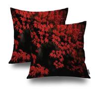 Shrahala Red Japanese Maple Outdoor Throw Pillow Cover, Momiji Tree in Kyoto Japan Autumn Square Indoor Pillows Water Resistant Linen for Bedroom Living Room Set of 2 (20 X 20 in)