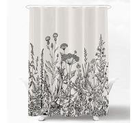 Shrahala Rideau de Douche décoratif à Motif Floral botanique, Bordure Florale, Herbes, Fleurs Sauvages, Rideau de Douche pour Salle de Bain, Rideau de Douche imperméable avec œillets 183 x 183 cm