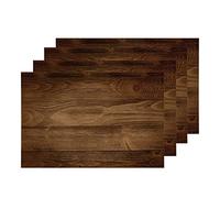 Shrahala Rustic Brown Wood Dark Neutral Woods Placemats Set of 4, Brown Wood Grain Effect Non-Slip Heat-Resistant Washable Burlap Table Mats for Restaurant, Cafe and Kitchen Table(12x16 in)