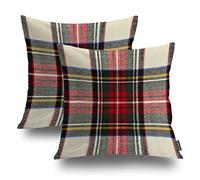 Shrahala Scottish Tartan Decorative Throw Pillow Cover, Green Wool Plaid Symmetric Square Fashion Square Pillowcase Blended Double-Sided No Inserts for Bedroom Living Room Set of 2 (20 x 20 in)