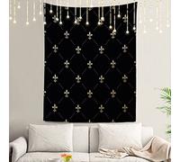 Shrahala Tapisserie murale noire fleur de lys français, fleurs pastorales dorées, grande tapisserie décorative en fibre de polyester ourlet blanc pour dortoir, chambre à coucher, 210,1 x 150,1 cm