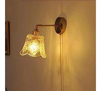 SHREALMS Applique Murale Vintage en Bronze en Laiton avec Interrupteur à Tirette - Lampe de tête de lit en Verre à Motifs pressés pour Chambre à Coucher, Salle de Bain, Porte, lumière de Couloir