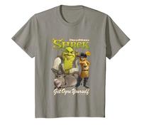 Shrek Get Ogre Yourself Donkey Shrek Puss in Boots 90's Logo T-Shirt, Enfant, Ardoise, 8 Ans