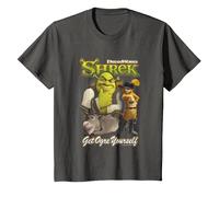 Shrek Get Ogre Yourself Donkey Shrek Puss in Boots 90's Logo T-Shirt, Enfant, Asphalte, 10 Ans