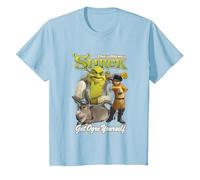 Shrek Get Ogre Yourself Donkey Shrek Puss in Boots 90's Logo T-Shirt, Enfant, Bleu Céleste, 3 Ans