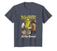 Shrek Get Ogre Yourself Donkey Shrek Puss in Boots 90's Logo T-Shirt, Enfant, Bleu Chiné, 4 Ans