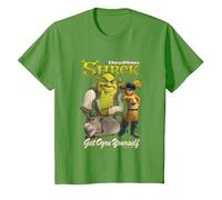 Shrek Get Ogre Yourself Donkey Shrek Puss in Boots 90's Logo T-Shirt, Enfant, Herbe, 4 Ans