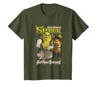 Shrek Get Ogre Yourself Donkey Shrek Puss in Boots 90's Logo T-Shirt, Enfant, Olive, 2 Ans