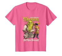 Shrek Get Ogre Yourself Donkey Shrek Puss in Boots 90's Logo T-Shirt, Enfant, Rose Chiné, 4 Ans