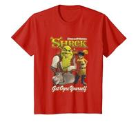 Shrek Get Ogre Yourself Donkey Shrek Puss in Boots 90's Logo T-Shirt, Enfant, Rouge, 3 Ans