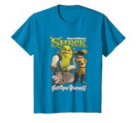 Shrek Get Ogre Yourself Donkey Shrek Puss in Boots 90's Logo T-Shirt, Enfant, Saphir, 4 Ans