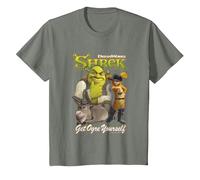 Shrek Get Ogre Yourself Donkey Shrek Puss in Boots 90's Logo T-Shirt, Enfant, Vert Kaki chiné, 2 Ans