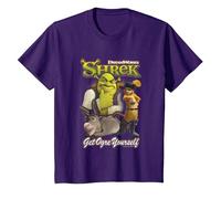 Shrek Get Ogre Yourself Donkey Shrek Puss in Boots 90's Logo T-Shirt, Enfant, Violet, 6 Ans