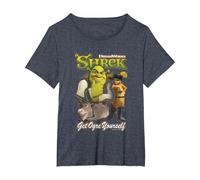Shrek Get Ogre Yourself Donkey Shrek Puss in Boots 90's Logo T-Shirt, Femme Grandes Tailles, Bleu Chiné, 5X
