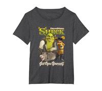 Shrek Get Ogre Yourself Donkey Shrek Puss in Boots 90's Logo T-Shirt, Femme Grandes Tailles, Chiné Foncé, 5X