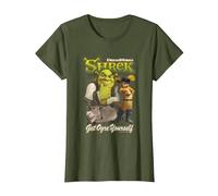 Shrek Get Ogre Yourself Donkey Shrek Puss in Boots 90's Logo T-Shirt, Femme, Olive, S
