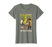 Shrek Get Ogre Yourself Donkey Shrek Puss in Boots 90's Logo T-Shirt, Femme, Vert Kaki chiné, 3XL