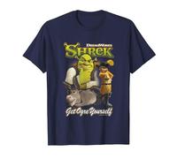 Shrek Get Ogre Yourself Donkey Shrek Puss in Boots 90's Logo T-Shirt, Homme, Bleu Marine, L