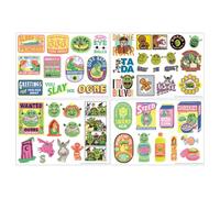 Shrek Tech Lot de 48 autocollants en vinyle réutilisables sur 4 feuilles - Autocollants sous licence officielle pour ordinateur portable et téléphone portable