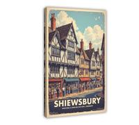 Shrewsbury - Impression sur toile - Ville historique - Décoration murale pour salon, chambre à coucher - 60 x 90 cm