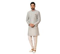 Shreyanvi Costume indien pakistanais semi-indo-occidental festif ethnique marié mariage Sherwani pour homme, gris, 50