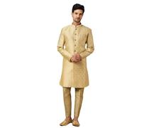 Shreyanvi Vêtements de fête ethnique indienne pakistanaise semi-indo-occidentale pour homme mariage Sherwani pour marié, jaune, 46
