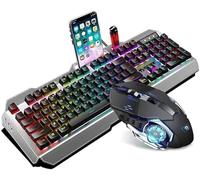 SHRGOMPIT Ensemble clavier et souris rétroéclairés par LED avec émission de caractères, souris rétroéclairée par LED REG réglable, touches multimédia, jeu mécanique, 2000 DPI for joueurs PC Windows et