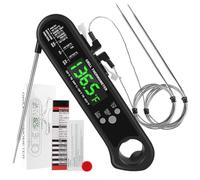 SHRGOMPIT Thermomètre numérique à viande, lecture instantanée, thermomètre for aliments, thermomètre à sucre de cuisson avec 2 sondes filaires détachables, étalonnage, fonction alarme