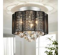 SHRINE LIGHTING Lustre en cristal, design moderne, suspension en forme de tambour parfaite pour les pièces à vivre, nécessite 3 ampoules E14, diamètre 30 cm x hauteur 16 cm, abat-jour en tissu noir