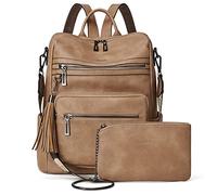 Shrrie Sac à Dos Femme, Sacs à Main Portés Dos en PU Cuir, Élégant Imperméable Sac à Dos Antivol Convertible avec Bandoulière Amovible pour Travail Voyage College Cadeau-Brun camel bicolore