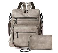 Shrrie Sac à Dos Femme, Sacs à Main Portés Dos en PU Cuir, Élégant Imperméable Sac à Dos Antivol Convertible avec Bandoulière Amovible pour Travail Voyage College Cadeau-Gris bicolore