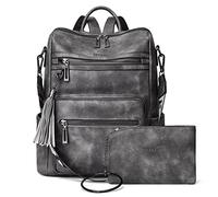 Shrrie Sac à Dos Femme, Sacs à Main Portés Dos en PU Cuir, Élégant Imperméable Sac à Dos Antivol Convertible avec Bandoulière Amovible pour Travail Voyage College Cadeau-Gris foncé bicolore