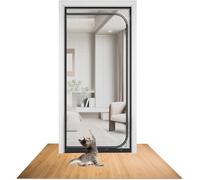 SHRRL Moustiquaire de porte renforcée pour chat,Convient pour une porte de 100 cmx220 cm,Très résistante,Avec fermeture éclair,Empêche les chiens et les chats de s'échapper de la maison,Noir CAT-5