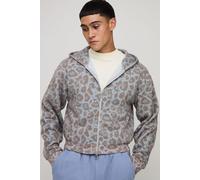 Shrunken Fit Leopard Print Zip Through Hoodie homme - gris - L, gris