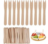 SHSHbuy Fourchette des Frites en Bois,200 Pièces Fourchette Jetable Couvert,Fourchettes à Cocktail de Bambou,Petites Fourchettes à Apéritif en Bois pour Fête,Banquet,Buffet 8.5CM