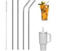 SHSHbuy Pailles en Acier Inoxydable 4 Pièces Pailles Métalliques Réutilisables avec 1 Brosse de Nettoyage,Paille Metal pour Cocktails Lait Glacé Thé Milkshakes Café Glacé(31CM)