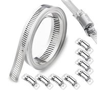 SHSMPXOY 3m Collier de Serrage Inox 304 DIY Collier de Serrage Métallique Réglable Tuyau Clips Bande Perforée en Métal Équipé de 8 Pièces Fixation pour Tuyaux Gaz Eau Voiture Machine à Laver Jardin